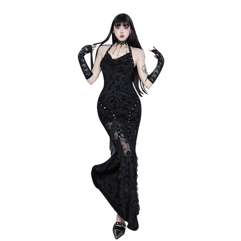 Dark Gothic Plush Collar Camisole Dress — Stassi & Uni