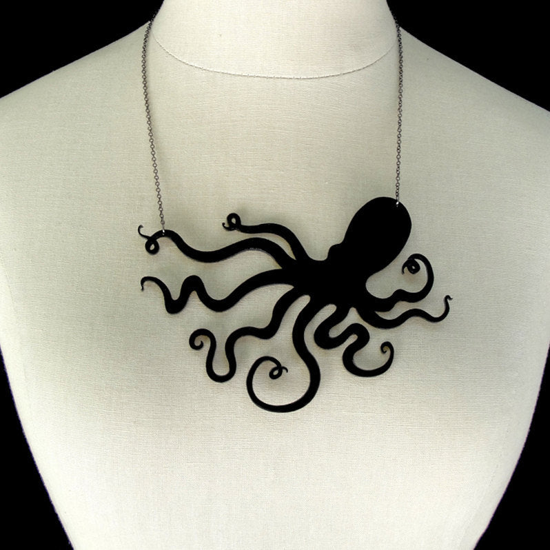 Rock HipHop Jewelry Acrylic Hyperbole Animal Necklace Fashion Black Link Chain Octopus Pendant Necklace