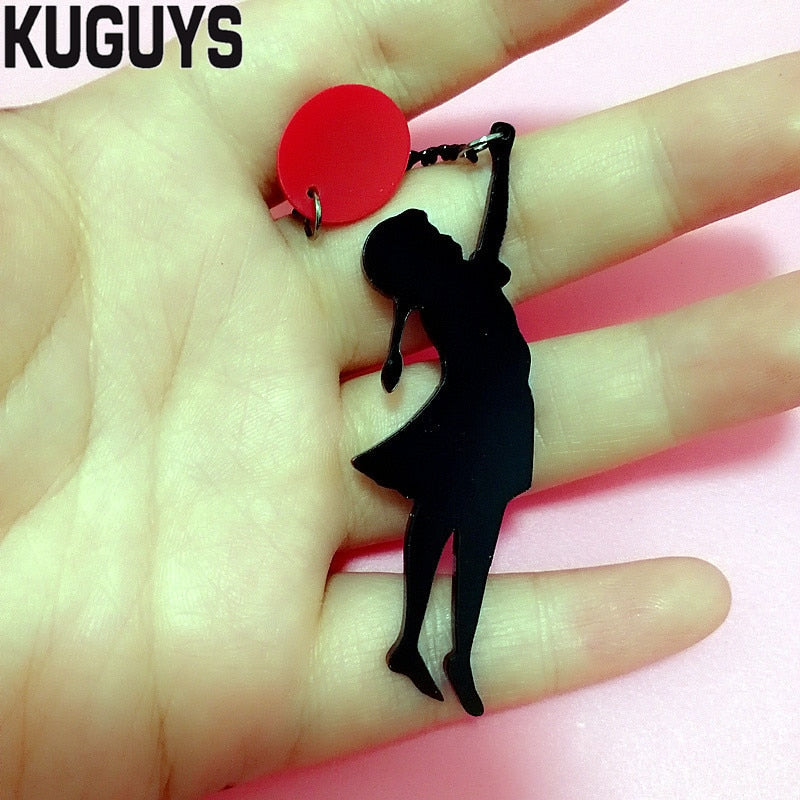 KUGUYS Jewelry Acrylic Black Long Tassel Earrings for Women Pendientes HipHop Balloon Girl Drop Earring DS DJ Brincos