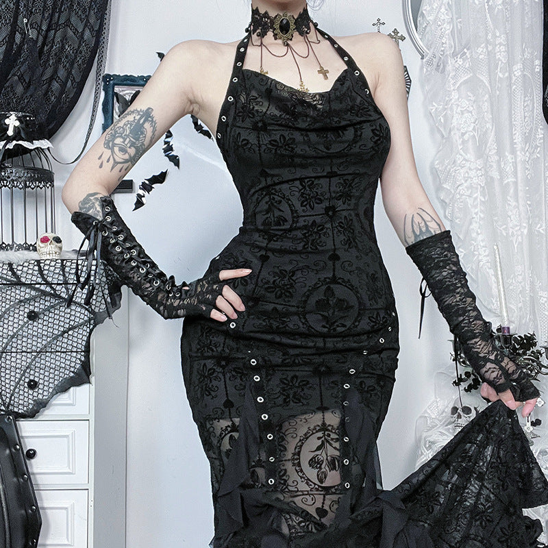 Dark Gothic Plush Collar Camisole Dress — Stassi & Uni