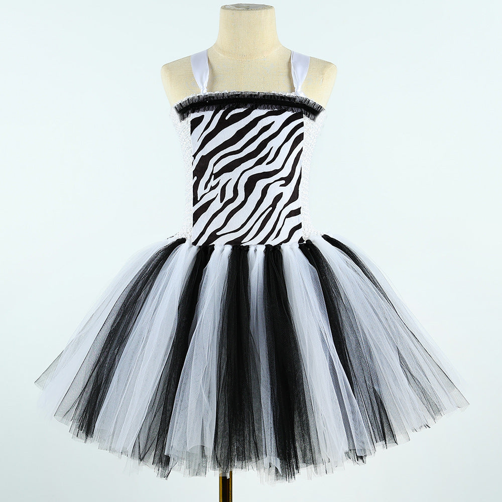 Halloween Zebra Animal Role Play Dress for Kids Forest Party Costume Children's Tulle Princess Dress