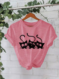 T-shirt with three cats round neck pullover short sleeved shirt