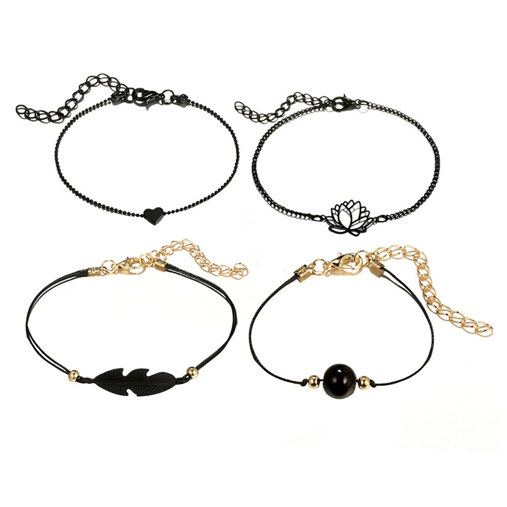4pcs  Bohemian Black Rope Chain Bracelet Set