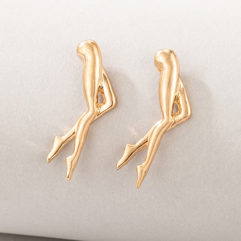 Funny Leg Stud Earrings for Women Girls Attractive Gold Alloy Metal Charms Party Jewelry Accessories