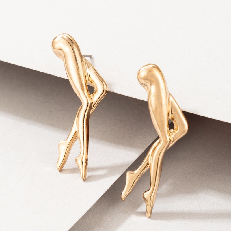 Funny Leg Stud Earrings for Women Girls Attractive Gold Alloy Metal Charms Party Jewelry Accessories
