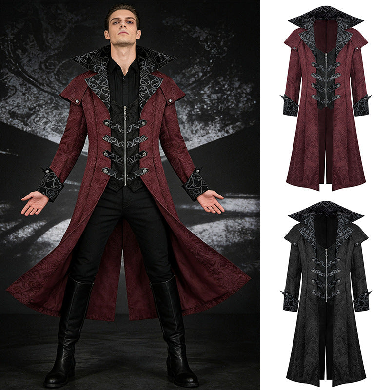 Gothic Medieval Halloween Coat Jacket for Men with Dark Pattern Retro Outwear