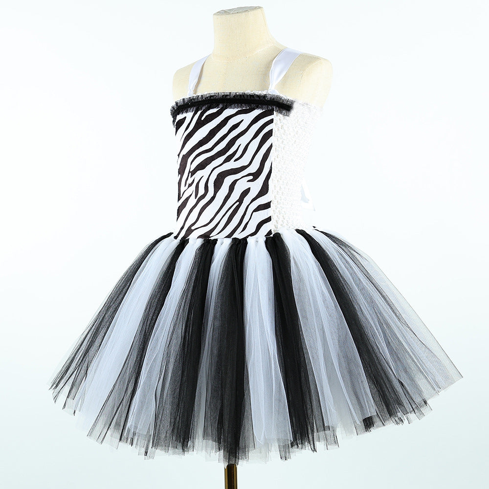 Halloween Zebra Animal Role Play Dress for Kids Forest Party Costume Children's Tulle Princess Dress