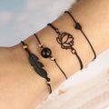 4pcs  Bohemian Black Rope Chain Bracelet Set