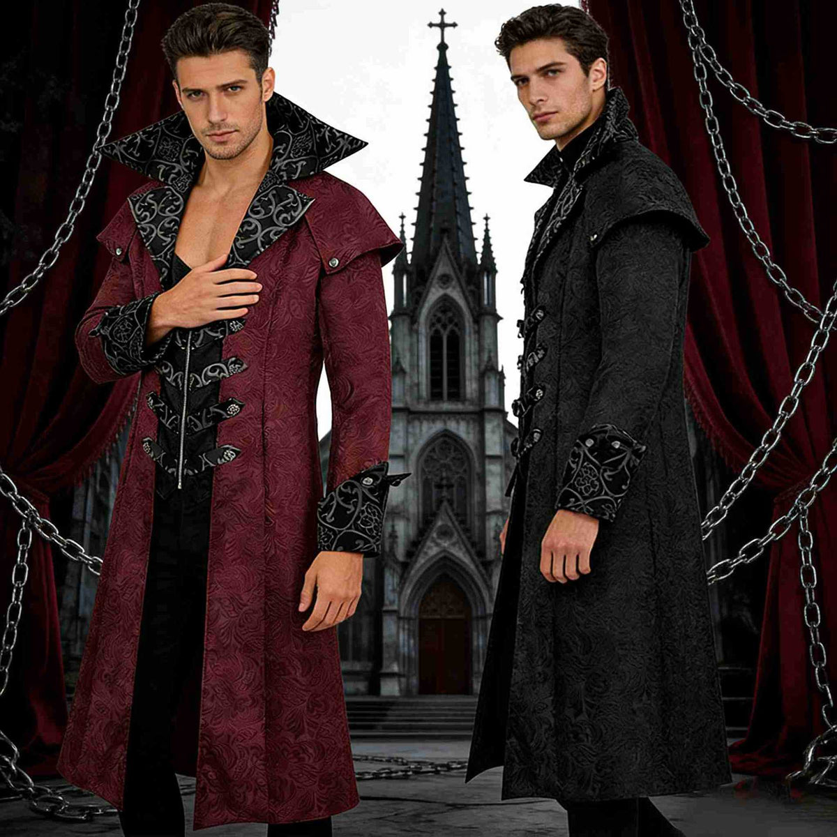 Gothic Medieval Halloween Coat Jacket for Men with Dark Pattern Retro Outwear