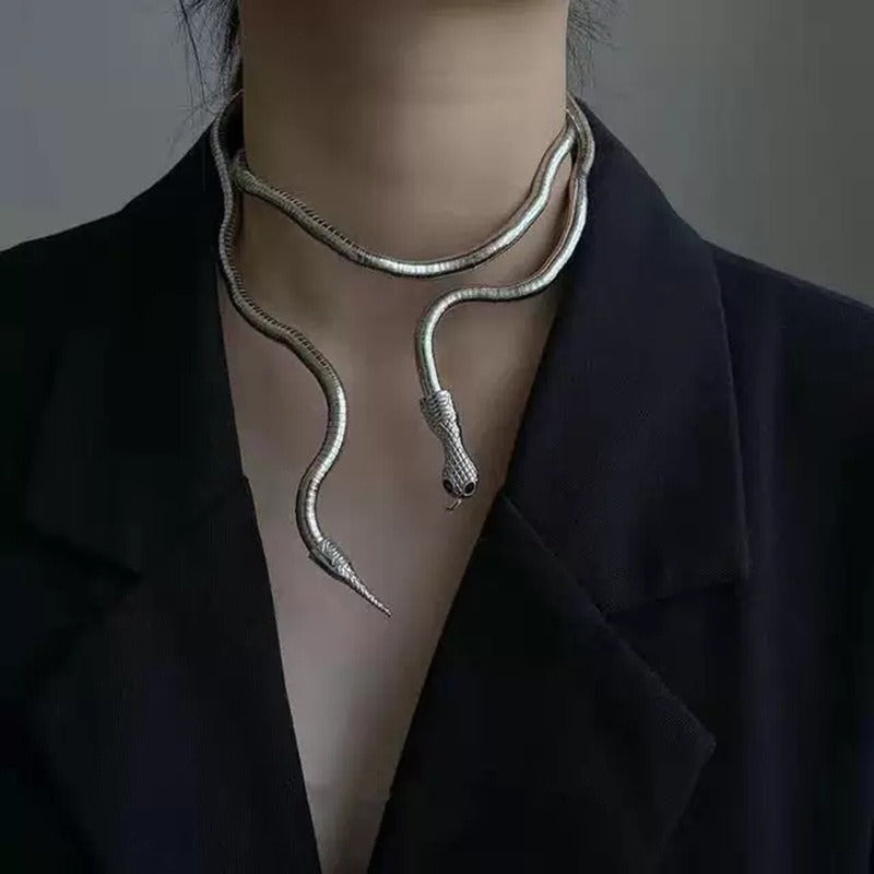 Selfish Personality Winding Snake Necklace Euramerican ins Cool Style Selfish Design Spice Girl Dark Black Collar Female Male
