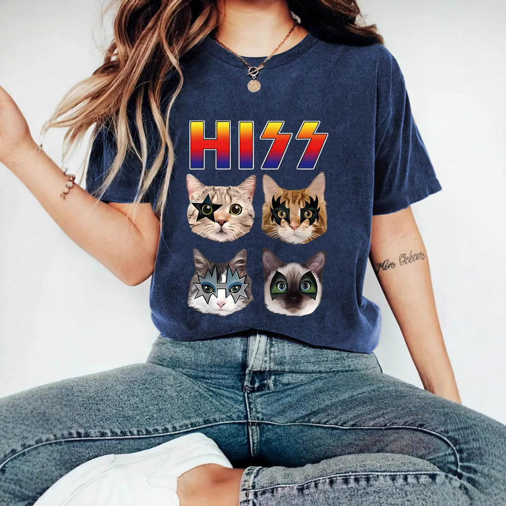 HIZZ Four Cats New Round Neck Loose Short Sleeve