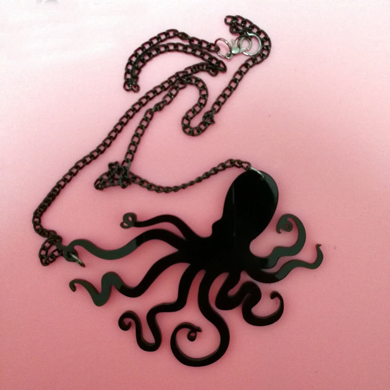 Rock HipHop Jewelry Acrylic Hyperbole Animal Necklace Fashion Black Link Chain Octopus Pendant Necklace