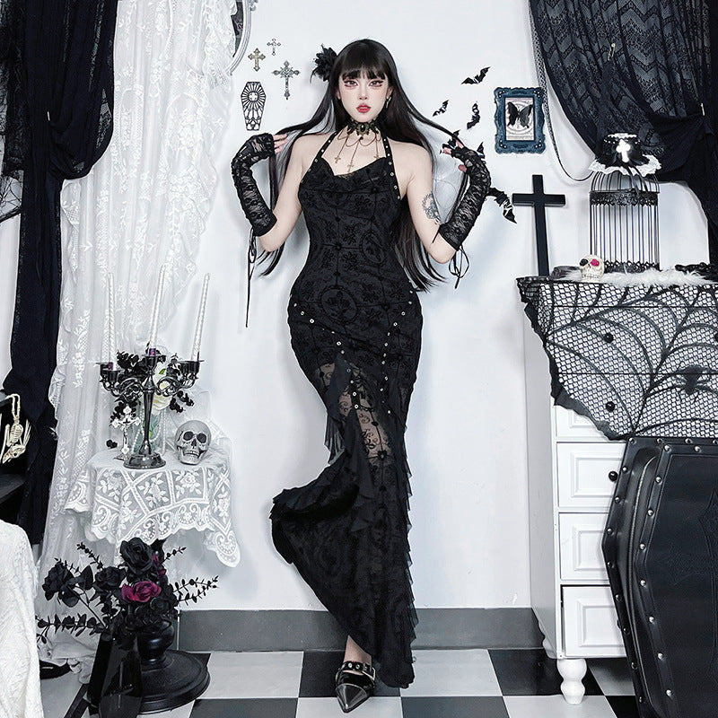 Dark Gothic Plush Collar Camisole Dress — Stassi & Uni