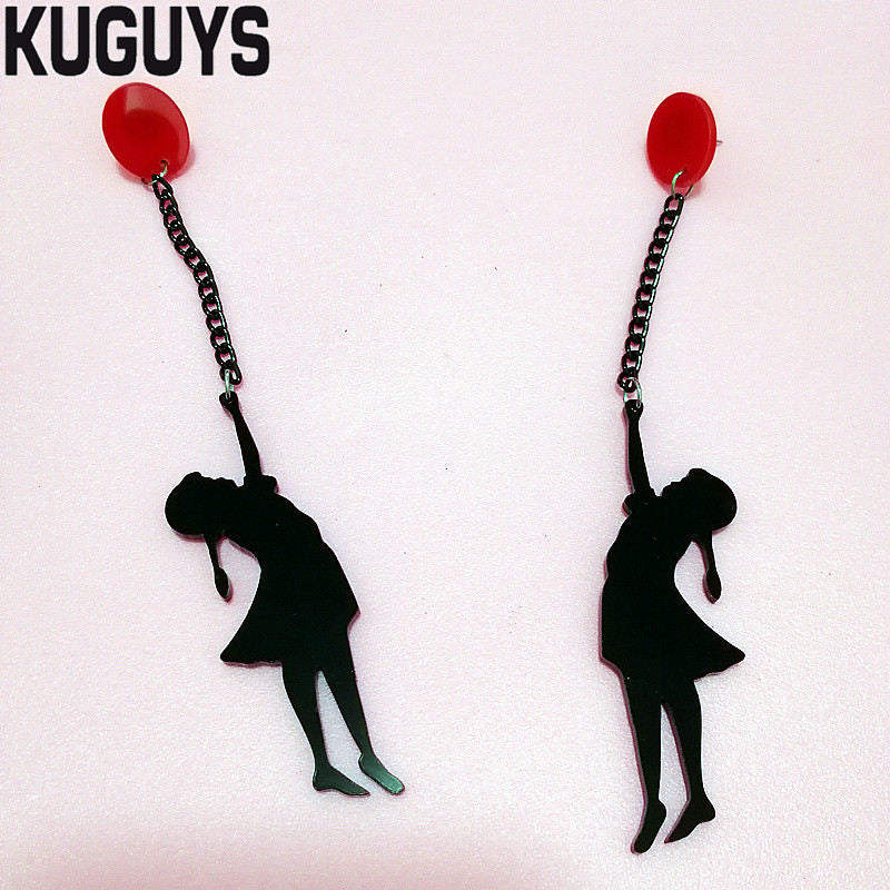 KUGUYS Jewelry Acrylic Black Long Tassel Earrings for Women Pendientes HipHop Balloon Girl Drop Earring DS DJ Brincos