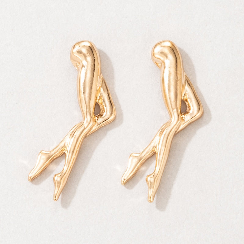 Funny Leg Stud Earrings for Women Girls Attractive Gold Alloy Metal Charms Party Jewelry Accessories
