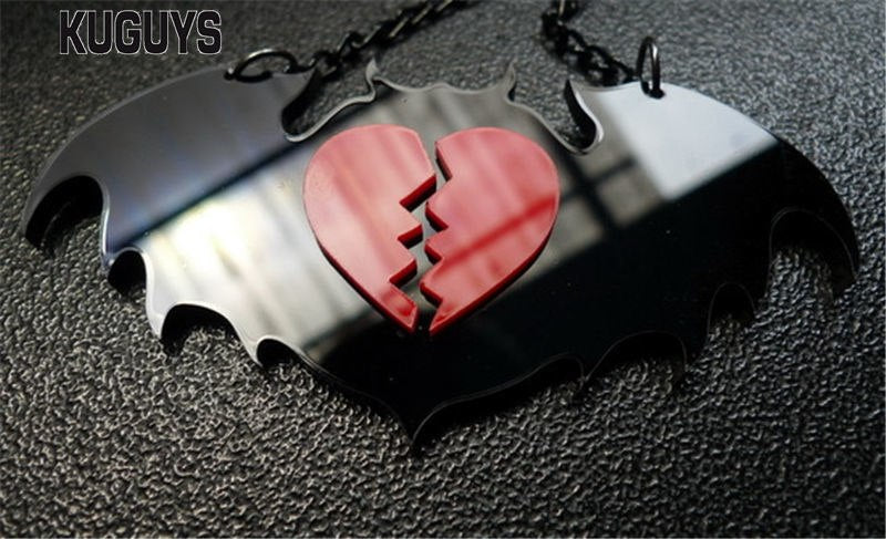 Acrylic Jewelry Custom Women Broken Heart Black Bat Pendant Necklace Link Chain HipHop Rock Mens Necklaces