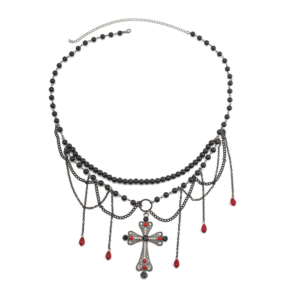 Dark Wind Cross Iron Chain Waist Chain Multi layer Versatile Tassel Crystal Body Chain Female