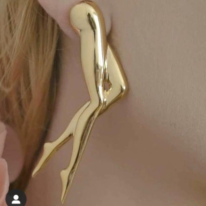 Funny Leg Stud Earrings for Women Girls Attractive Gold Alloy Metal Charms Party Jewelry Accessories