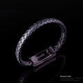 Travel Fast USB Phone Chargers Jewelry Black Punk Rubber Silicone Braided Leather Bracelet  Men Stainless Steel Magnetic Clasp