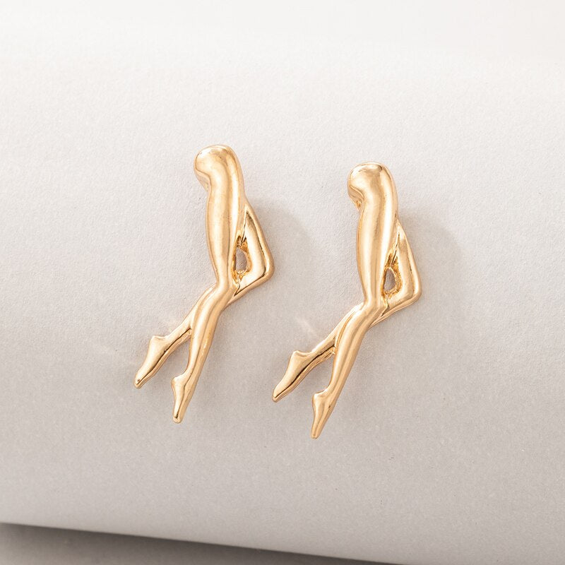 Funny Leg Stud Earrings for Women Girls Attractive Gold Alloy Metal Charms Party Jewelry Accessories