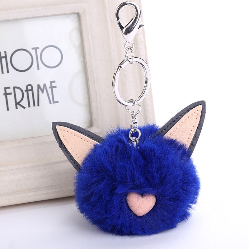 Faux Fur Keychain Pompon Soft Cat Ears Bags Hang Key Chain Pendant Balls Silver Key Ring Bag Pendant Gift Car Pendant