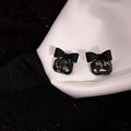 New joker Korean sweet Black bowknot Women Earrings fashion senior shiny crystal geometric square Stud Earrings Jewelry
