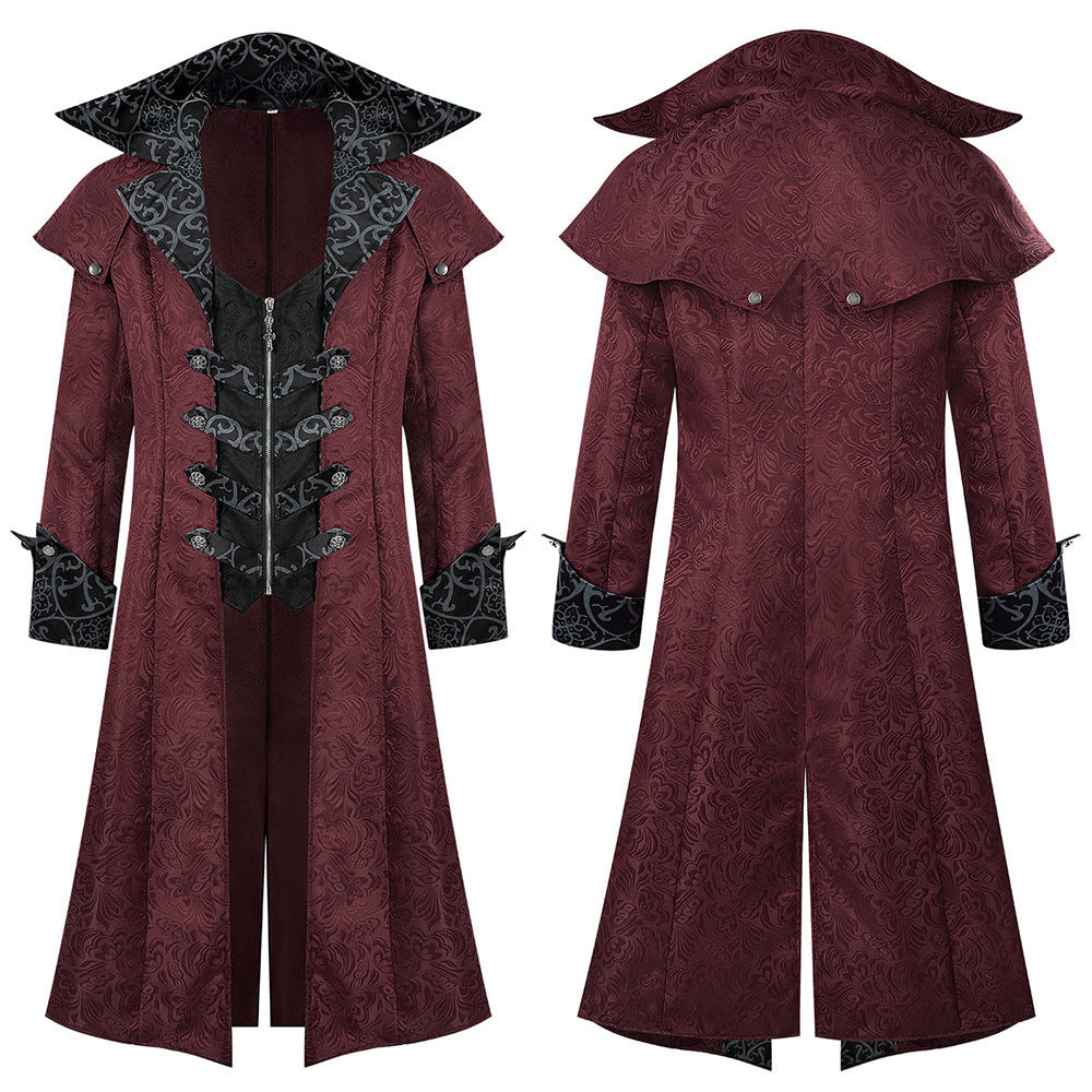 Gothic Medieval Halloween Coat Jacket for Men with Dark Pattern Retro Outwear
