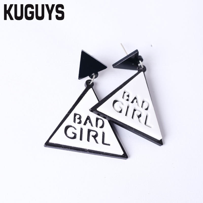Fashion Acrylic Jewelry Custom Women Black White Triangle Drop Earrings HipHop Jewelrys bad girl Large Dangle Earring
