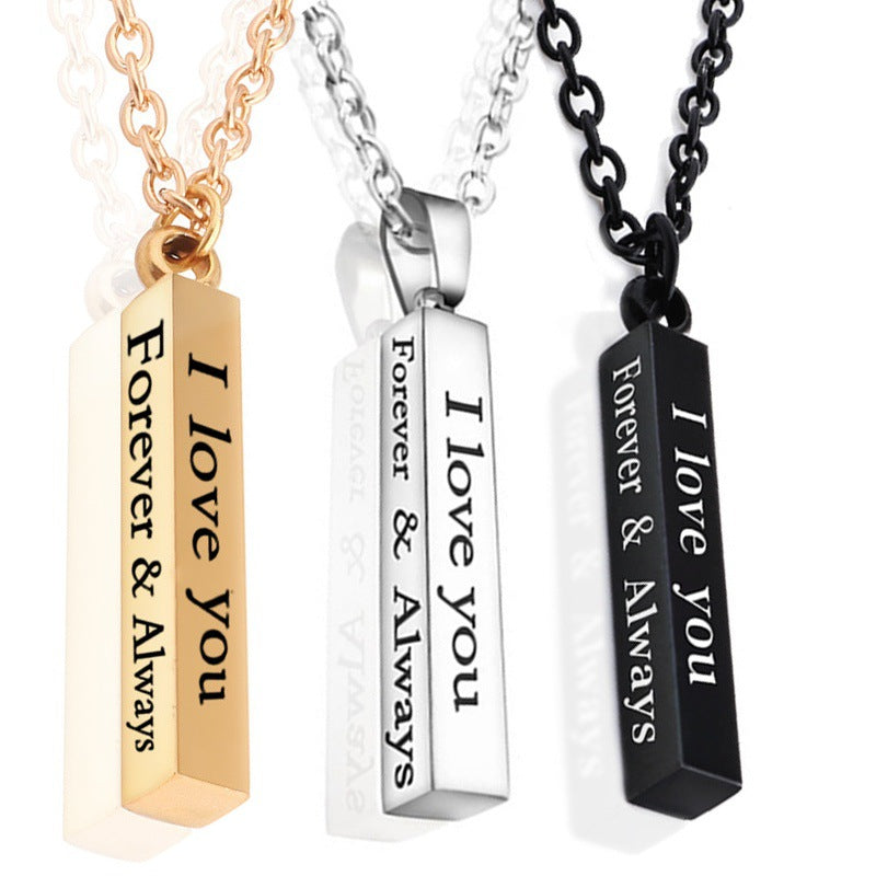 Stainless Steel Wishing Column Pendant Necklace Black Silver Gold Column Necklace Lovers Jewelry