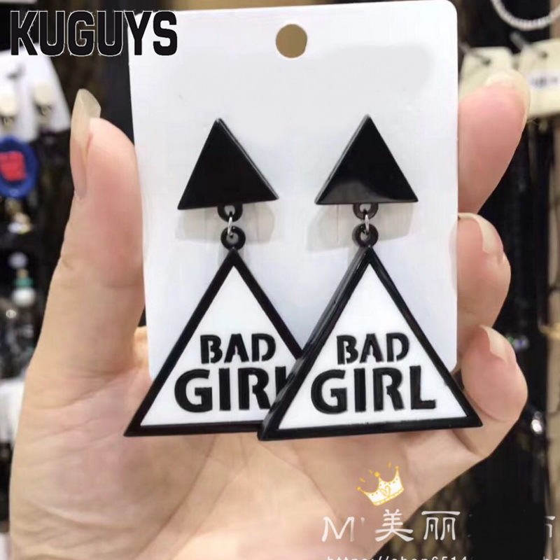 Fashion Acrylic Jewelry Custom Women Black White Triangle Drop Earrings HipHop Jewelrys bad girl Large Dangle Earring
