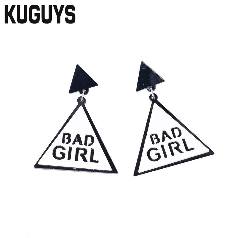 Fashion Acrylic Jewelry Custom Women Black White Triangle Drop Earrings HipHop Jewelrys bad girl Large Dangle Earring